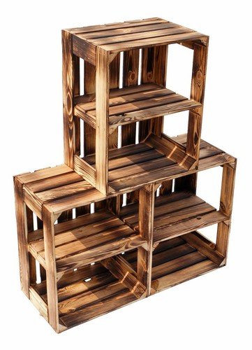 1 x Massive geflammte Apfelkisten GERDA QUER Schuhregal holzkisten Obstkisten - Bild 2 von 4