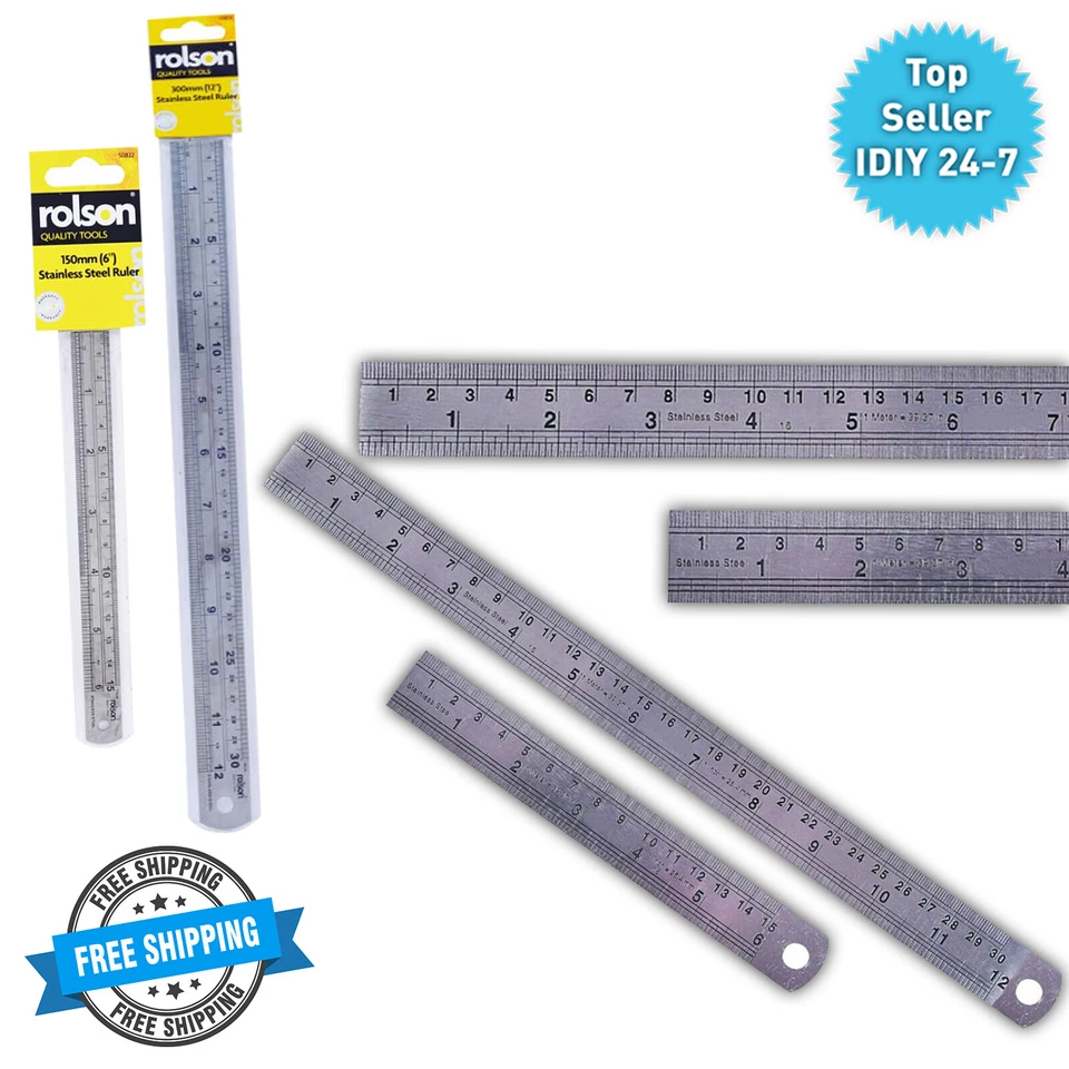 Rolson Steel Ruler Set 6 & 12" Measuring Rule Imperial Metric Engineer DIY