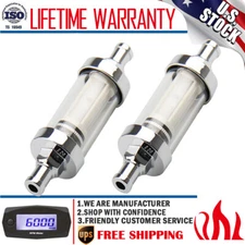 2PCS 3/8 in Clear Glass Chrome Reusable Washable Inline Petrol Fuel Filter 9.5mm
