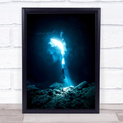 To The Heaven Scuba Light Fantastic Blue Diver Adventure Cave Art Print