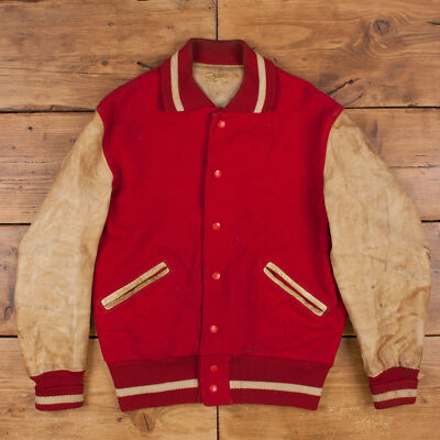 Vintage N. L Whiting Co Varsity Jacket M 40s Bomber USA Made Red Snap