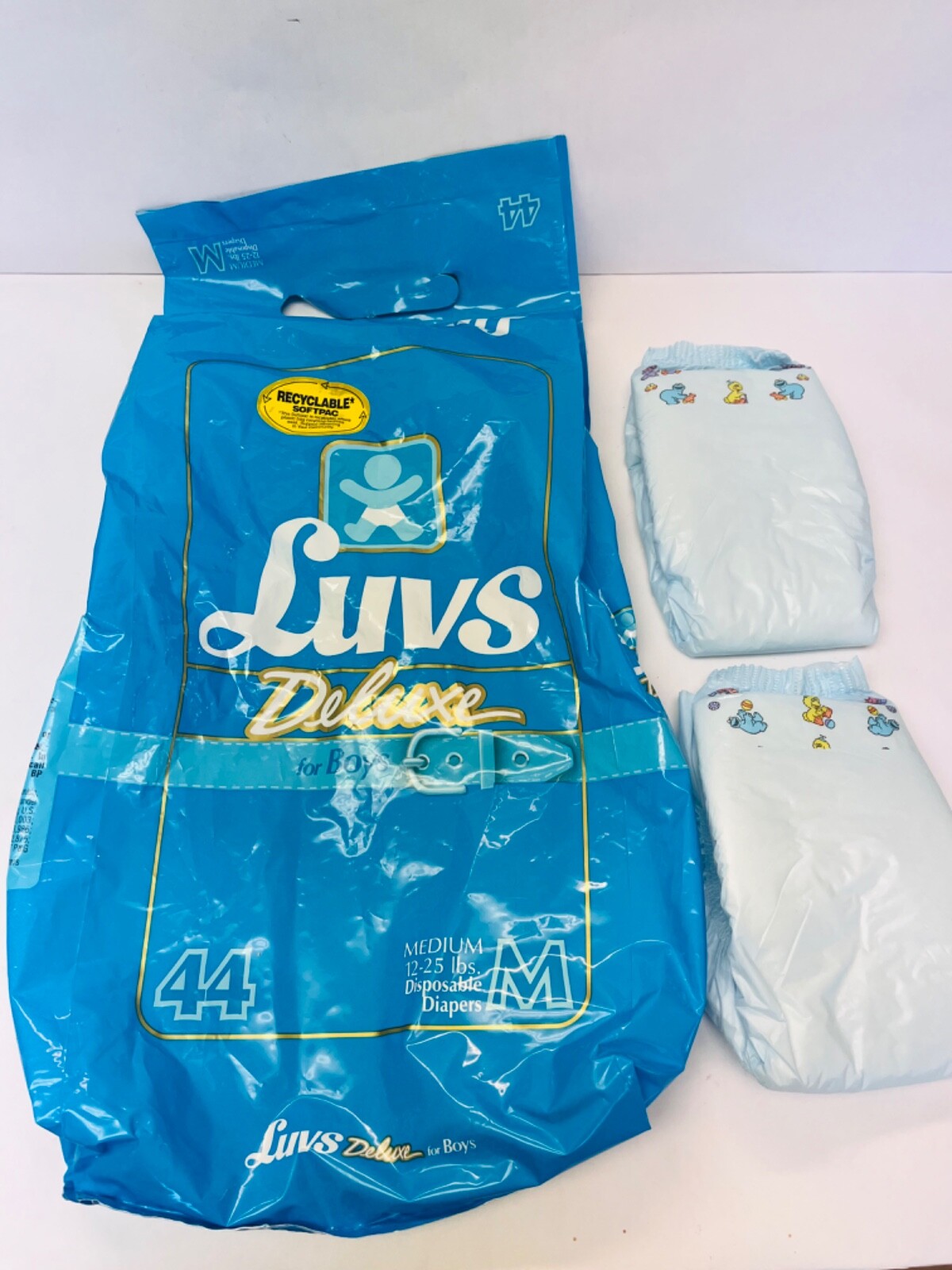 Vintage Luvs Deluxe Diapers for Boy Packaging with 2 Diapers 1987
