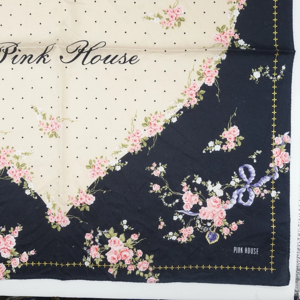 Pañuelo Pink House Negro Corazón Lunares Logo Flor Bufanda Algodón 22"x22" Foto 4 de 4
