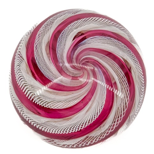 Fermacarte vetro artistico vintage nastro girevole rosa e bianco controllato decorazione canna torsione - Foto 10 di 12
