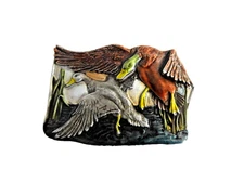 Bergamot Brass Works MALLARD DUCKS Enamel Belt Buckle USA 1977