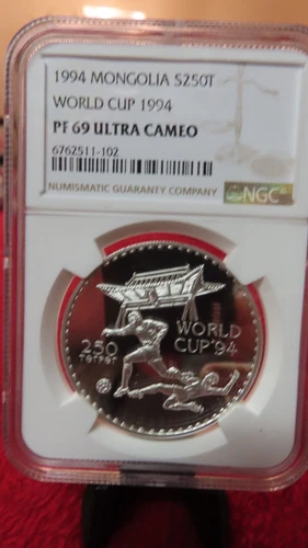 Mongolia 1994 World Cup '94 Silver 1oz 925  NGC PF69 Ultra Cameo