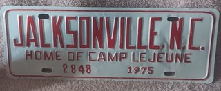 1975 Jacksonville N.C. Town City License Tag Plate Home Of Camp Lejeune