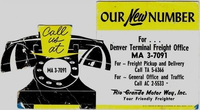 RIO GRANDE MOTOR WAY DENVER TERMINAL FREIGHT 1950s PICTORIAL PHONE INK BLOTTER