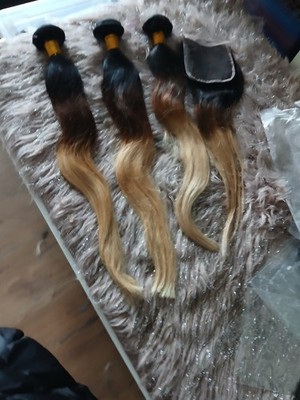 12A BRAZILIAN 3TONES OMBRE 1b/4/27# 20+20+20&18INCHES 4X4 CLOSURE STRAIGHT 350g
