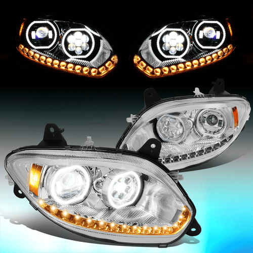 For 2017-2021 International LT LT625 Sequential LED Projector Headlights Chrome - Picture 1 of 11