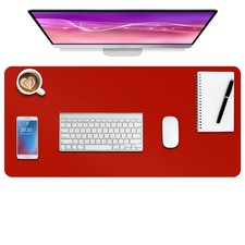 30x14 Inch M-Red Leather Desk Pad Protector Non-Slip Mouse Pad Writing Mat