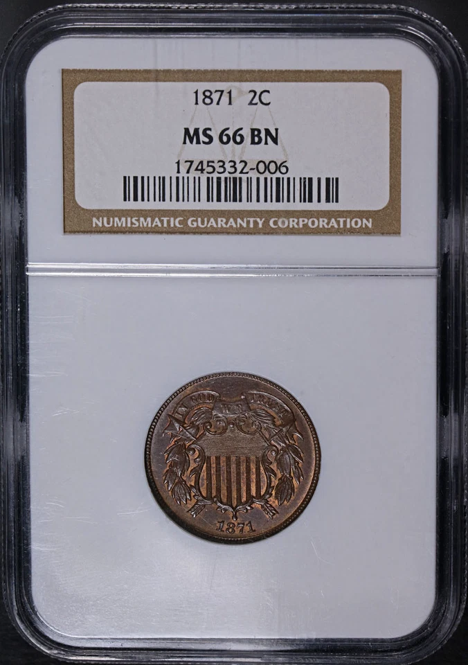 1871 Two (2) Cent Piece NGC MS66 BN Superb Eye Appeal Strong Strike - Image 3 of 4