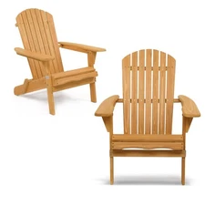 Wooden Folding Adirondack Chairs Set of 2 for Outdoor, All Weather Foldable F...