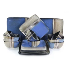 Elama Uptown Loft 16 Piece Double Bowl Stoneware Dinnerware Set with Service for
