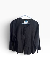 FLAX Women's Black Linen Collarless Button Front Cropped Blazer Jacket M