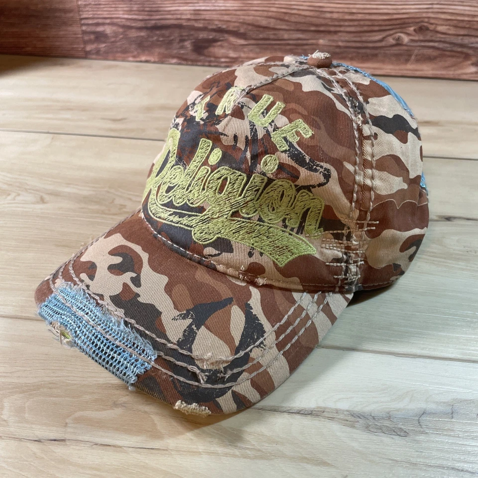 True Religion Distressed Camo Trucker Hat, Rare Style - Image 3 of 4