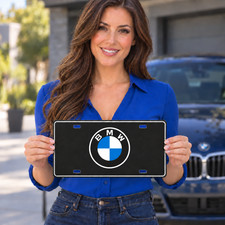 Bmw License Plate Car Tag 12x6 Black Silver Border Blue White Roundel