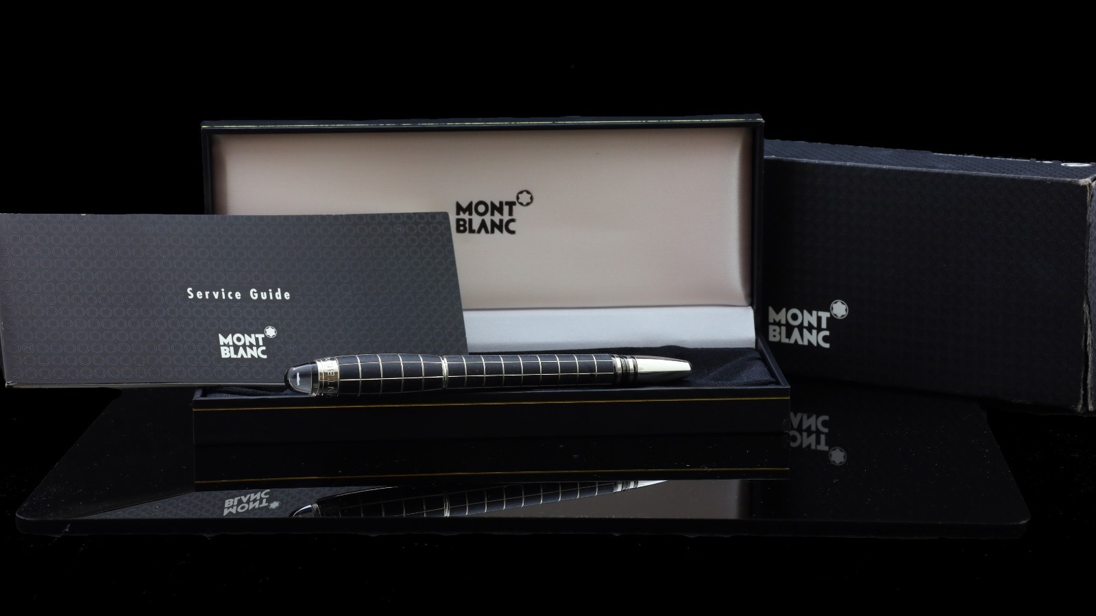 MONTBLANC PENNA STARWALKER METAL RUBBER FINELINER PLATINUM RESIN BOX & PAPERS