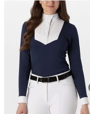 Ovation Women's Bib Front Long Sleeve Show Shirt Navy White Size Large
