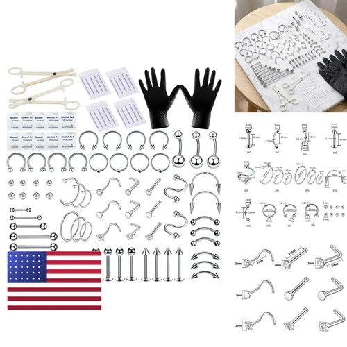 TKKUY 94PCS Mixed Pack Piercing Kits Stainless Steel 14G 16G 20G with Tools - product listing photo