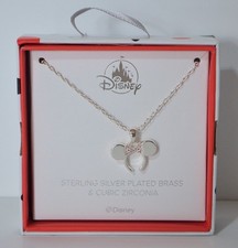Disney Parks Minnie Mouse Sterling Silver Plated Cubic Zirconia Necklace NEW