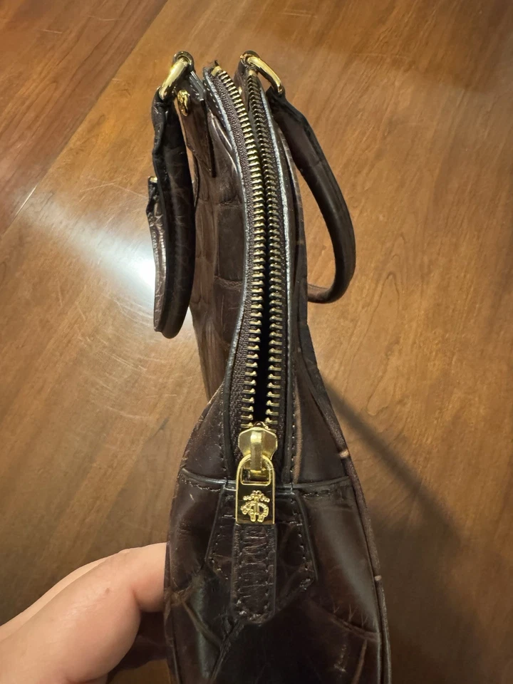 Brooks Brothers 真皮钱包棕色鳄鱼皮单肩包复古 — 第 3/4 张图片