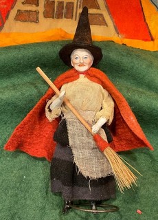 ANTIQUE GERMAN HALLOWEEN BISQUE WITCH DOLL TOY