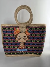 Frida Kahlo Woven Straw Tote Bag