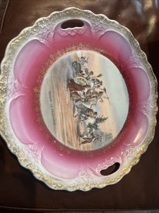 Antique RETOUR DU PELERINAGE Painting Porcelain Ombre Tray / Platter / Plate