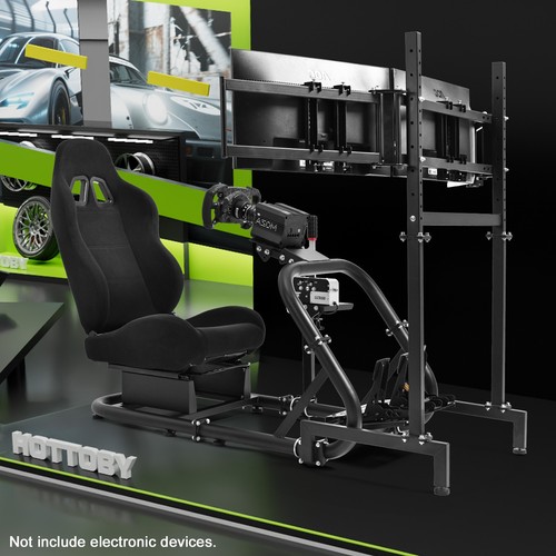 Hottoby Racing Sim Cockpit with Triple Monitor Mount and Red Seat for G920 G923