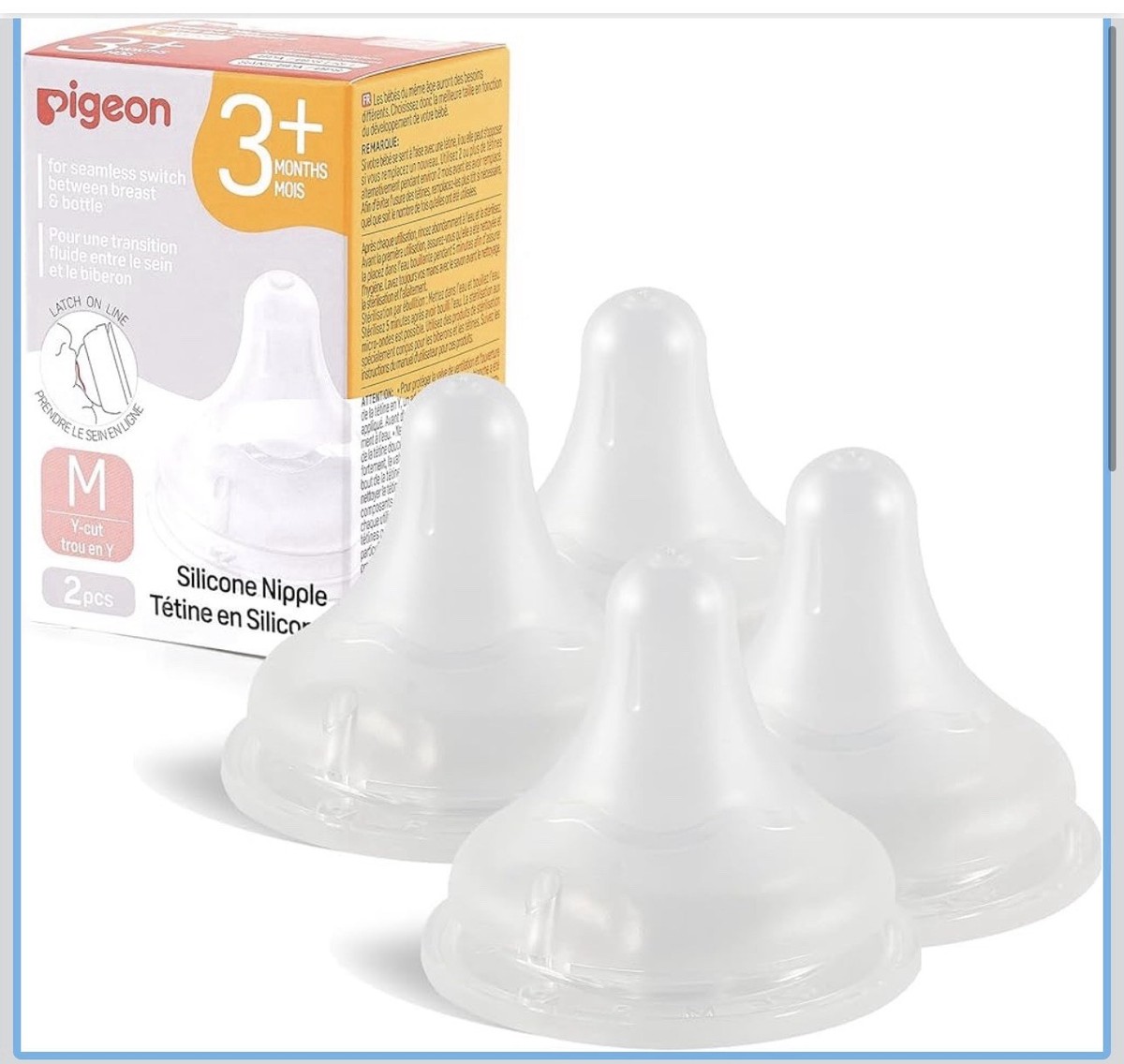 Pigeon Silicone Nipple (M) with Latch-On Line, 3Months+, 4ps