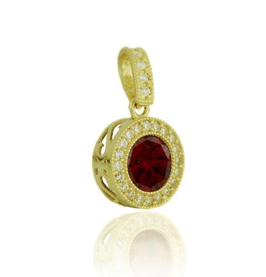 14k Yellow Gold CZ Halo Round Pendant