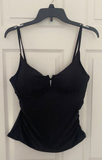 NEW Anne Cole Womens Size Medium Black Tankini Swim Top V-Wire Underwire UPF 50