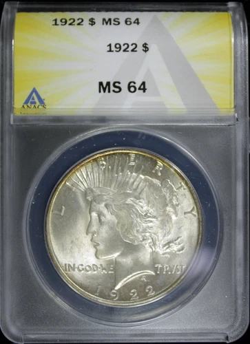 1922 PEACE DOLLAR ANACS MS-64 TONED (2329905)