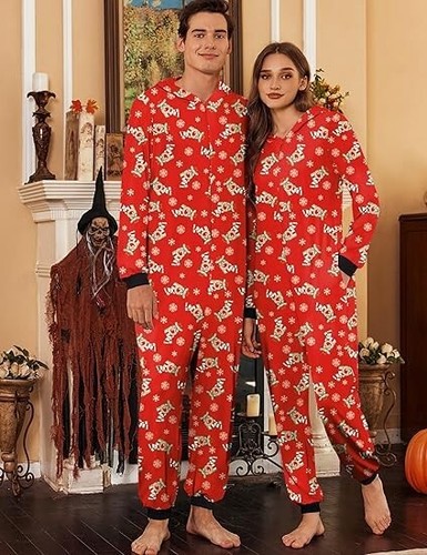 Ekouaer Christmas Matching One piece Women Elk Antler Hooded Zipper Pajamas S - Picture 4 of 5