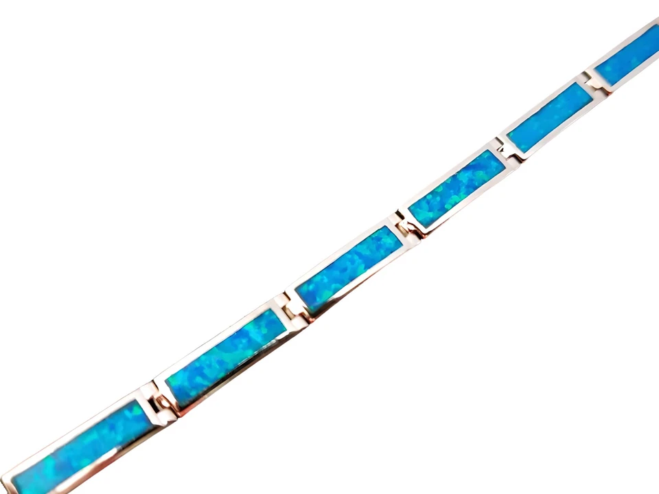 Bracciale in argento sterling 925 con opale blu, design di ispirazione greca - Immagine 2 di 4