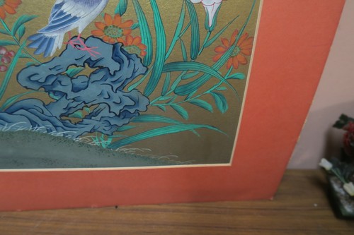 Vintage / Antique Asian Chinese Japanese Watercolor Painting Bird Sacred Lotus . - Picture 8 of 10