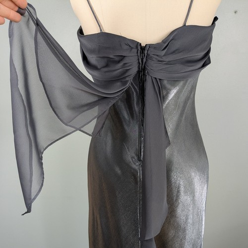 Vintage Betsy Adam Prom Dress Maxi Gown 14 Silver Gray 90s Y2K Fairy Goth Glam - Picture 4 of 12