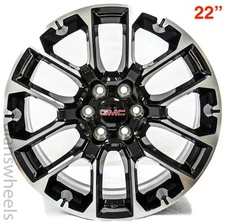 4 NEW GMC Sierra Yukon Denali Gloss Black Machined 22” Replica Wheels Rims SRV