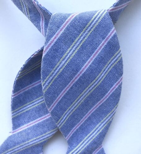 Cravate nœud en coton faite main rayures bleues et blanches auto-cravate, réglable 2,25 pouces - Photo 1 sur 10
