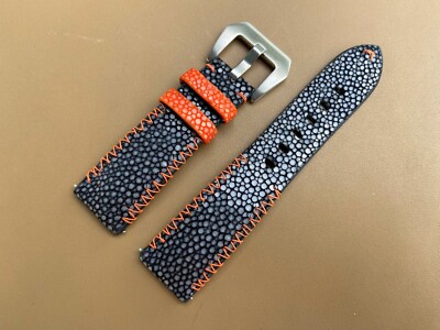 Black Stingray Leather Watch Strap Band, Size 18mm 20mm 21mm 22mm 24mm 26mm