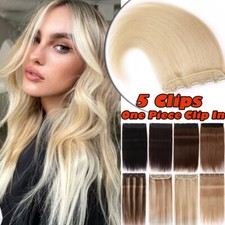 One Piece Clip in Weft 100 Real Remy Human Hair Extensions 3/4 Full Head BLONDE