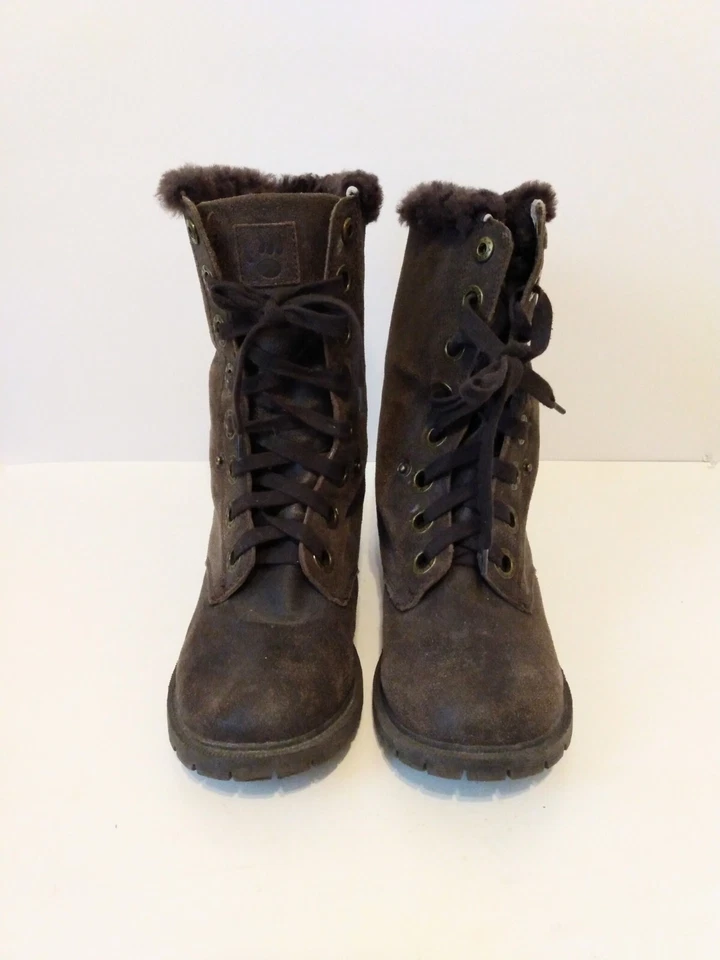 BearPaw Women's Brown Faux Suede Faux Fur Lace Up Boots size 10 - Image 2 of 4