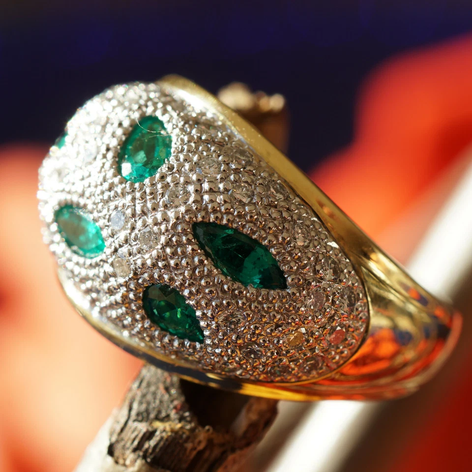 Smaragd Brillant Ring 750er Gold 900er Platin Tiger´s Eye giftgrün  - Bild 3 von 4