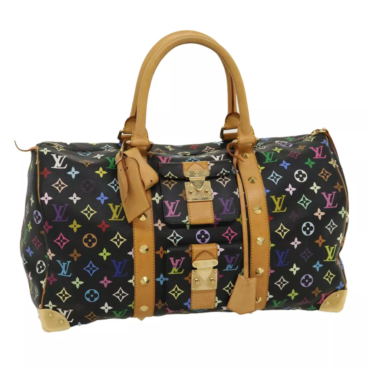 LOUIS VUITTON Monogram Multicolor Keepall 45 Boston Bag Black M92640 Auth  29945A