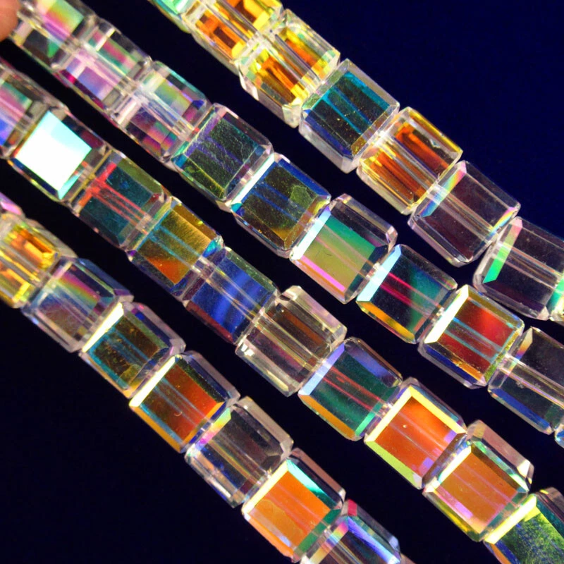 Cubo colgante de cristal de titanio arco iris blanco AB facetado 70 piezas 8x8x8 mm Y-720 Foto 4 de 4