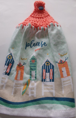 ORANGE Yarn Crocchet Top BEACH PLEASE  Print Cotton Kitchen Towel