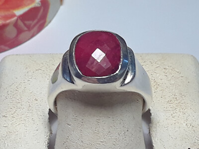 3,0ct Natürliches Schachbrett Kissen Schnitt Rubin Lünette Sterlingsilber Ring #19832