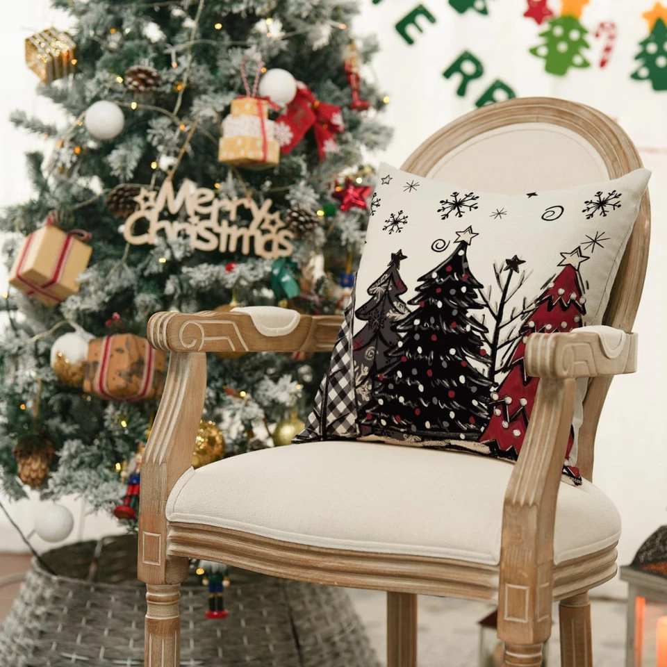 Christmas Pillow Covers 18x18 Set of 4 Winter Xmas Holiday Decorations for Home - Image 4 of 4