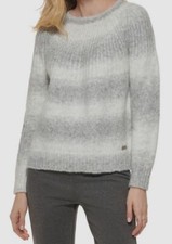 DKNY Women's Gray Ombr Stripe Crewneck Pullover Sweater Size Large